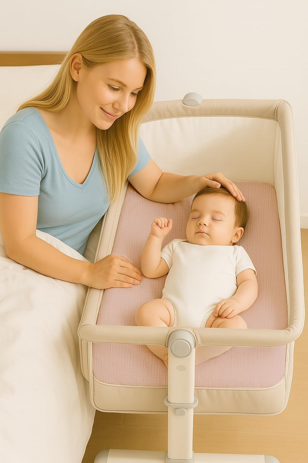 Meowcards muslin bedside bassinet sheet in sage pattern, soft and skin-friendly