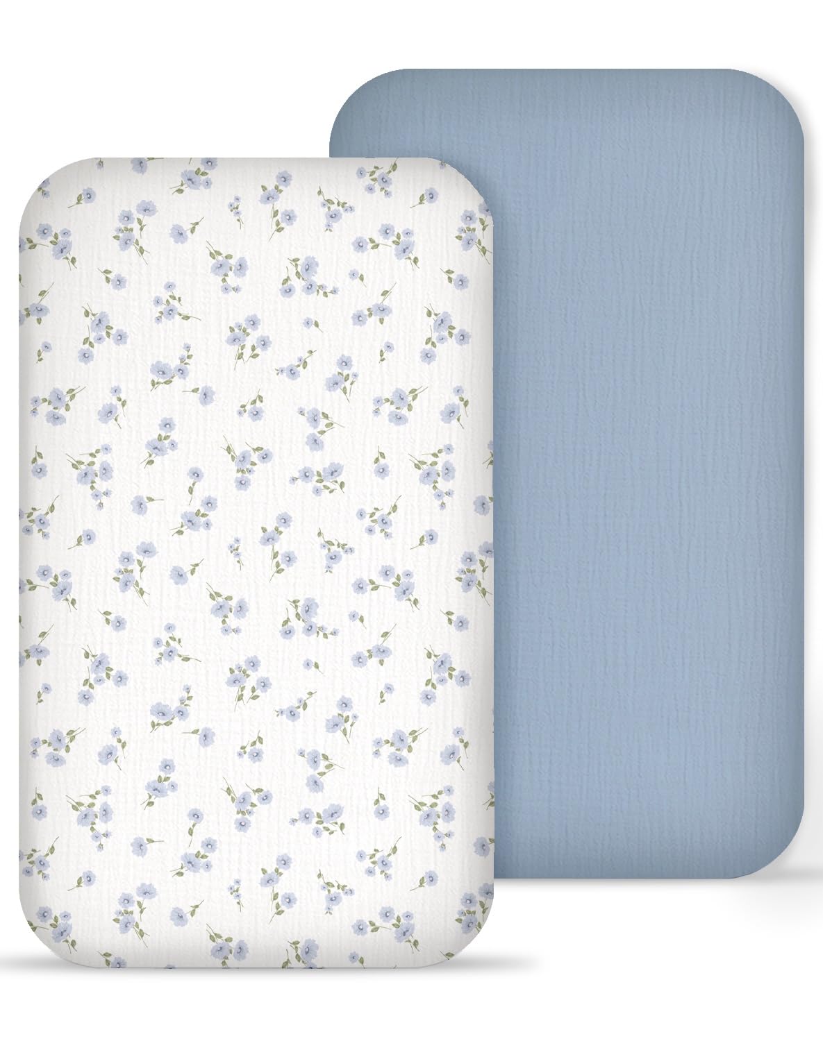Meowcards muslin bedside bassinet sheets Bluebell Bloom pattern create a calming nursery aesthetic