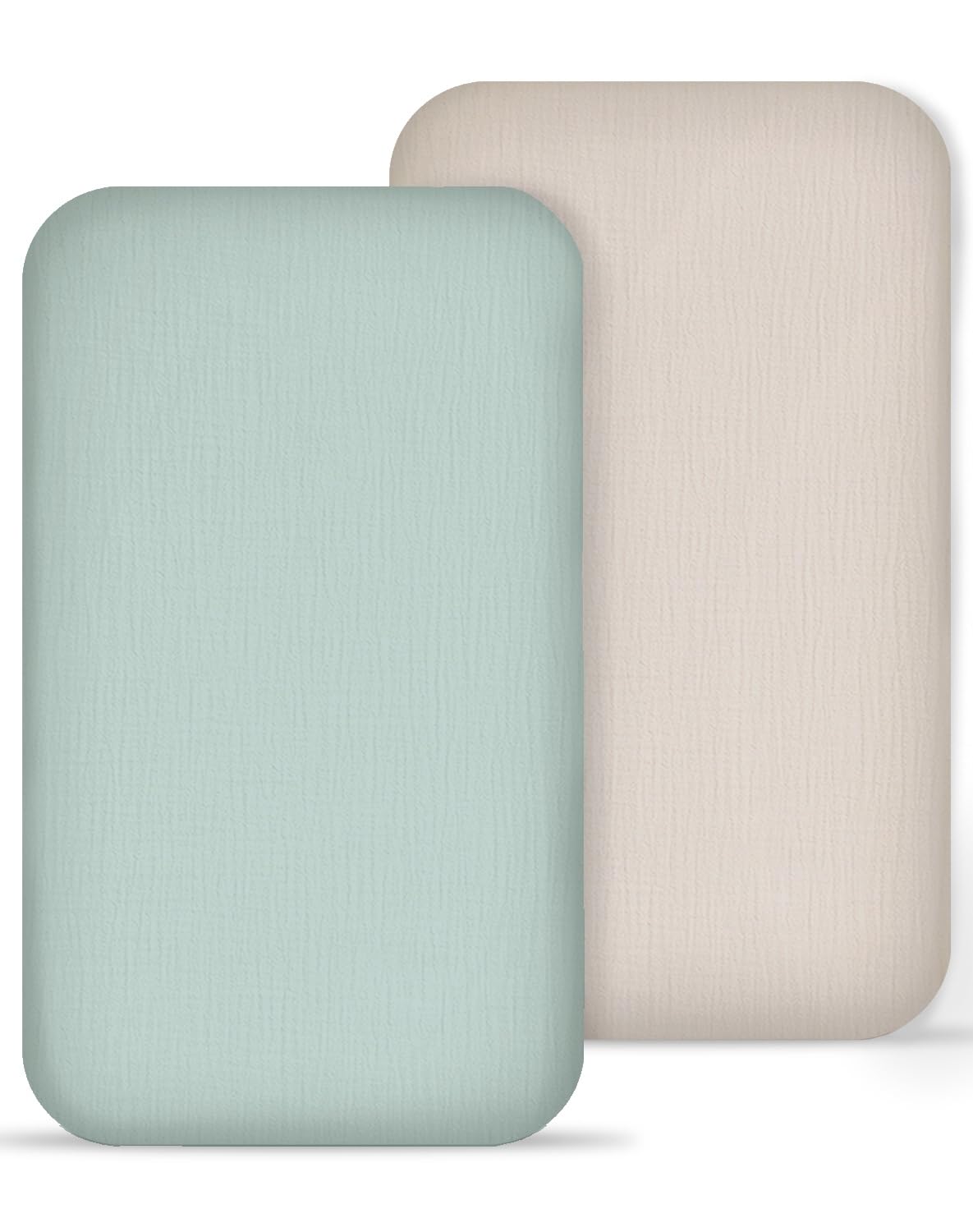 Meowcards muslin bedside sheets 33x20 on the crib, breathable and gentle for newborn sleep.