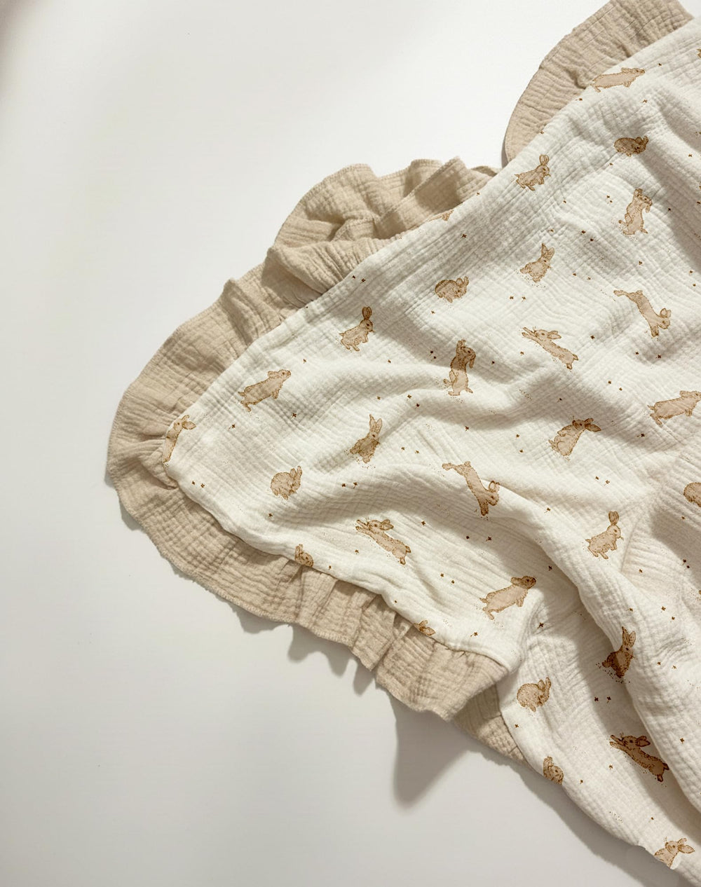 Meowcards muslin swaddle ruffled edges add boutique style texture.