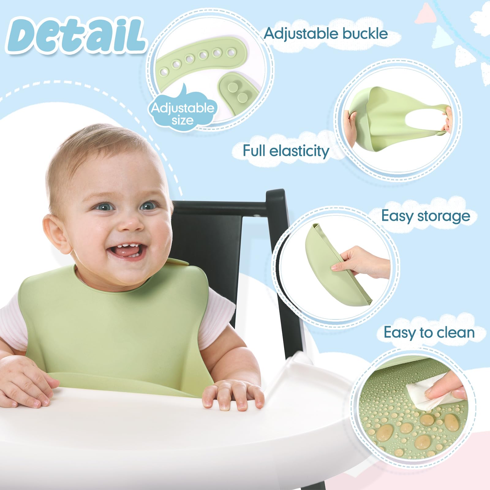 Mepase silicone bibs roll up easily for travel and on-the-go meals