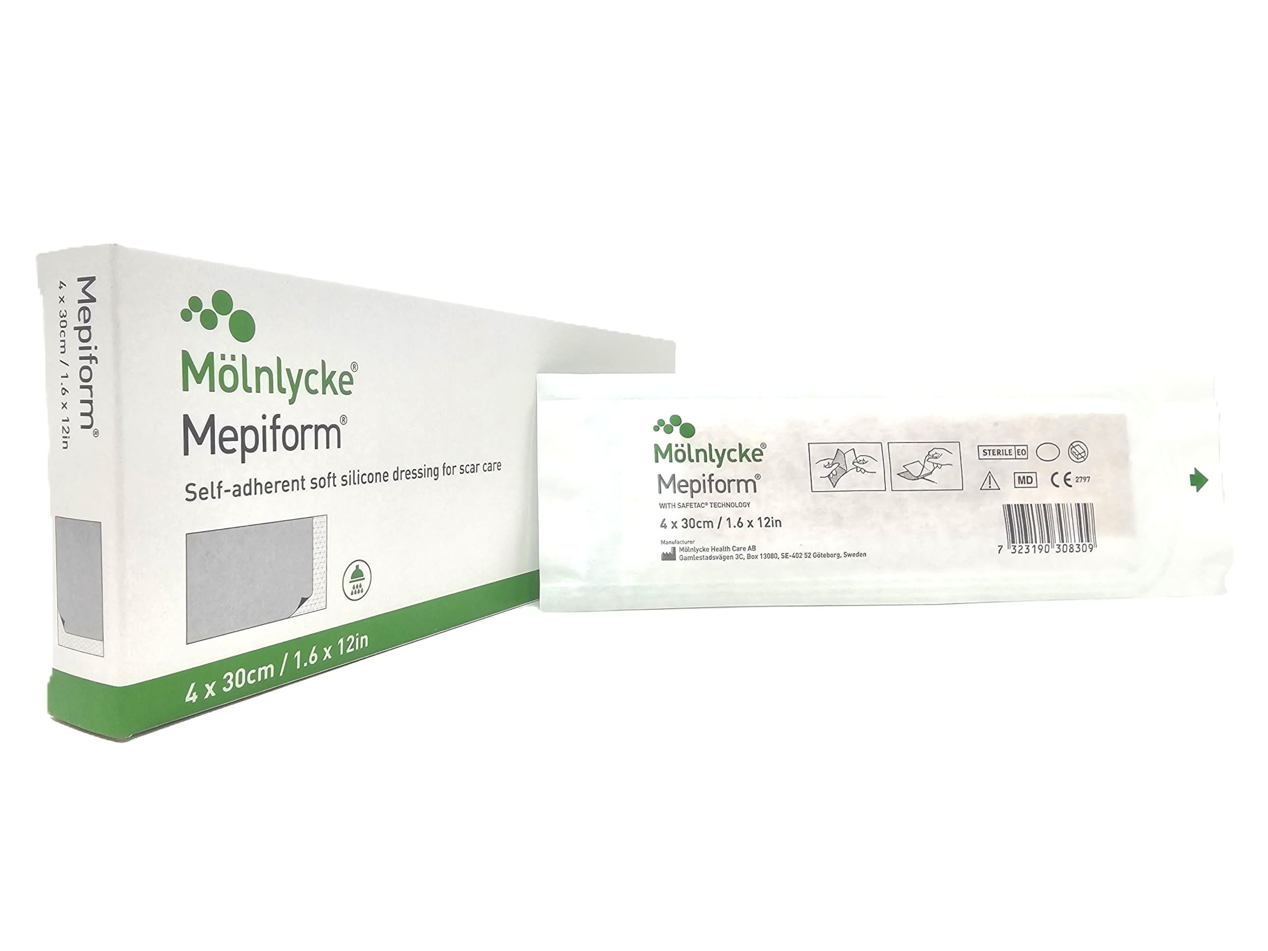 Mepiform dressing on skin, a discreet silicone scar dressing for daily wear