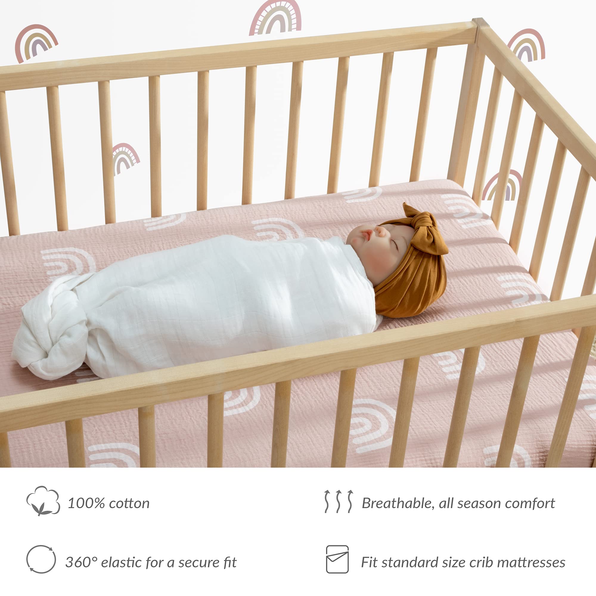 Meracorallo rainbow design adds cheerful style to any nursery routine.