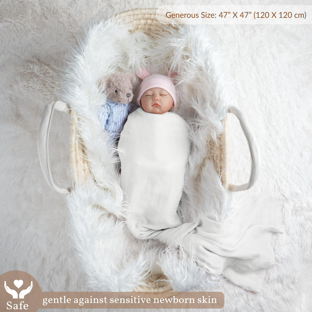 Meracorallo baby wrapped in swaddle demonstrates secure, breathable comfort.