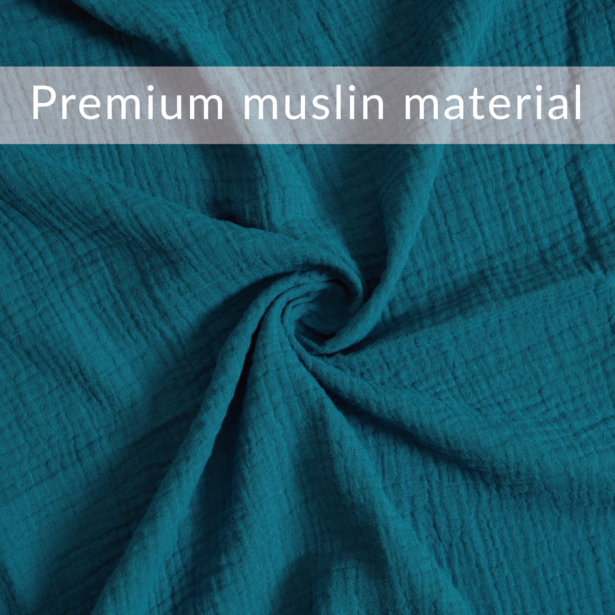 Meracorallo machine-washable muslin in teal simplifies laundry care.
