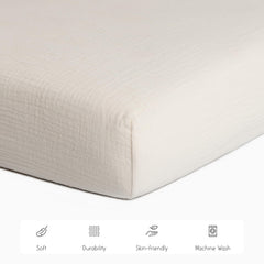 Meracorallo muslin crib sheet cream deep pocket illustration for secure fit
