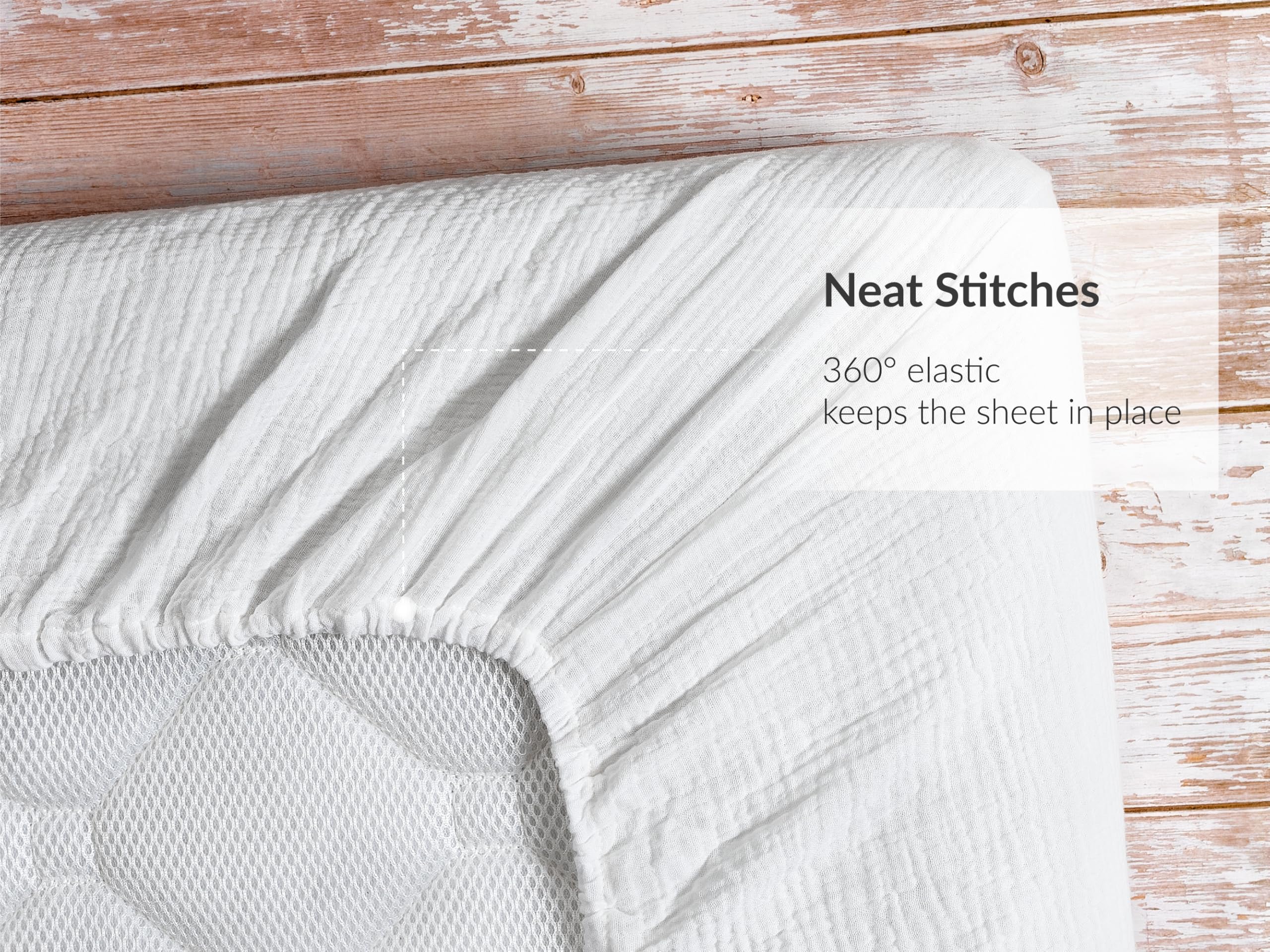 Meracorallo muslin crib sheet features a deep pocket for nine-inch mattresses.