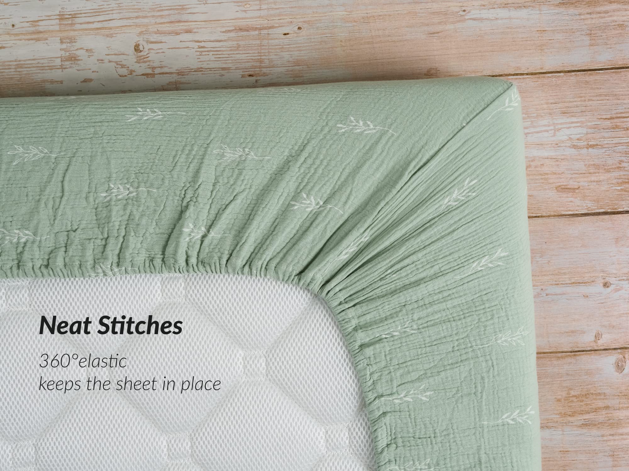 Meracorallo green leaf muslin crib sheet soft-touch surface for naps