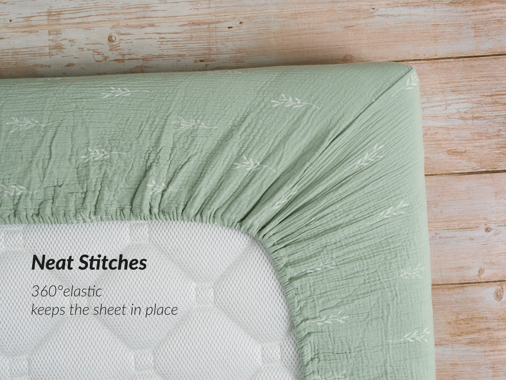 Meracorallo green leaf muslin crib sheet soft-touch surface for naps