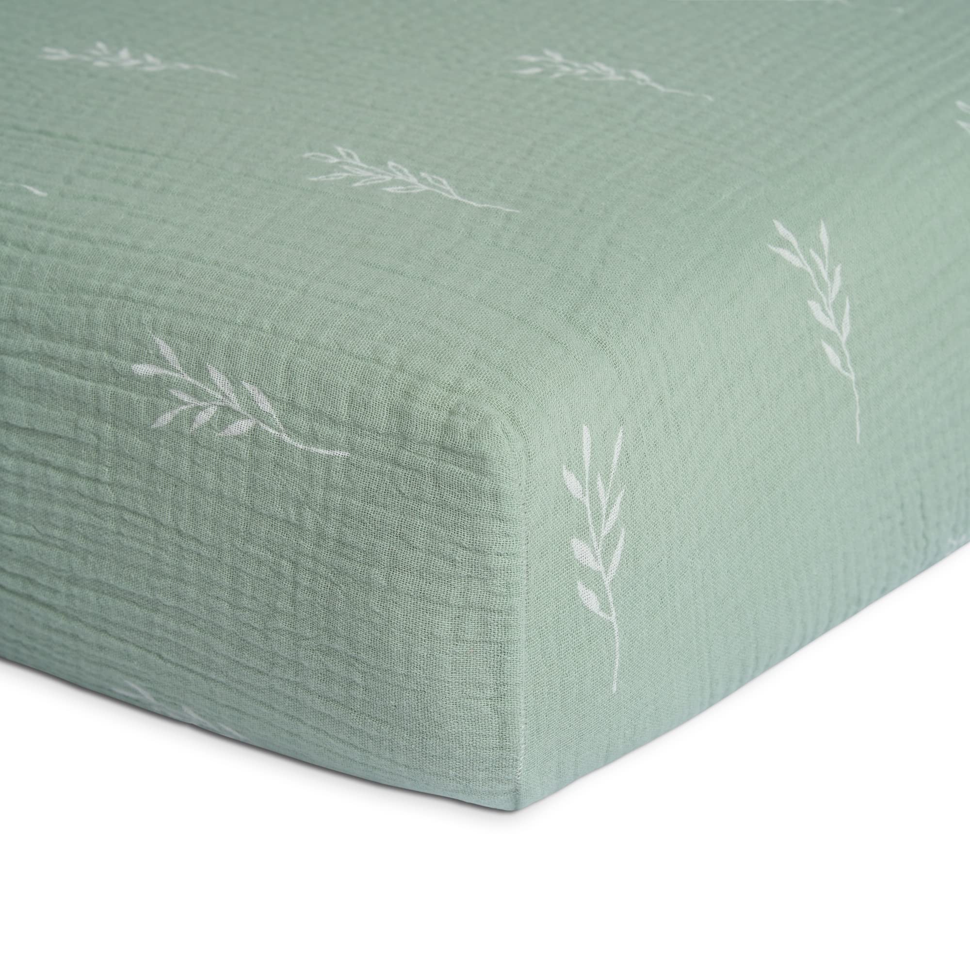 Meracorallo neutral green leaf design complements modern nursery decor