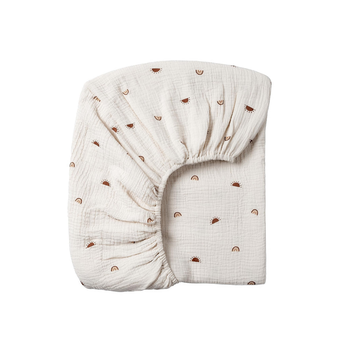 Meracorallo sun rainbow muslin crib sheet provides soft, breathable comfort.