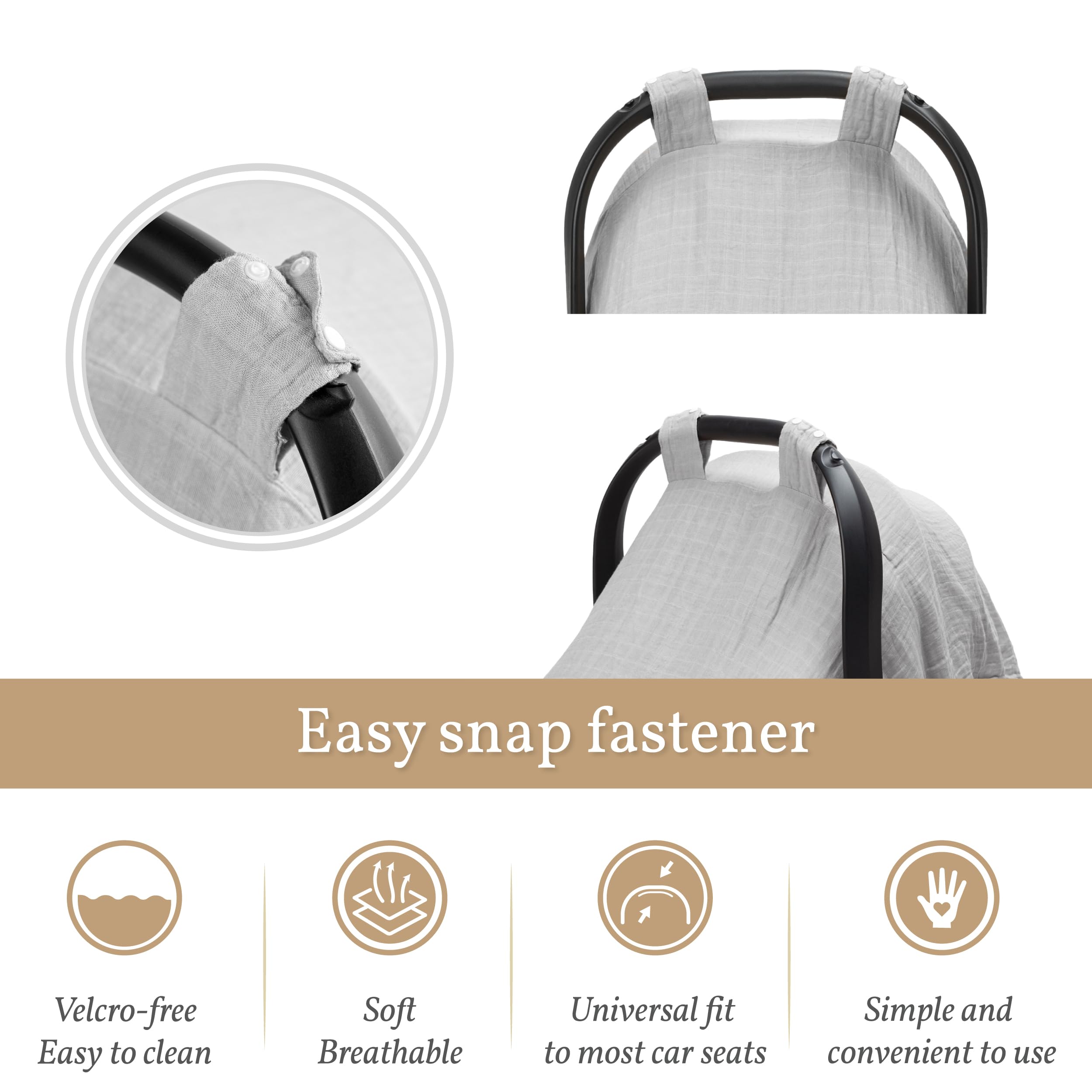 Meracorallo muslin cover folds compactly for travel and storage.