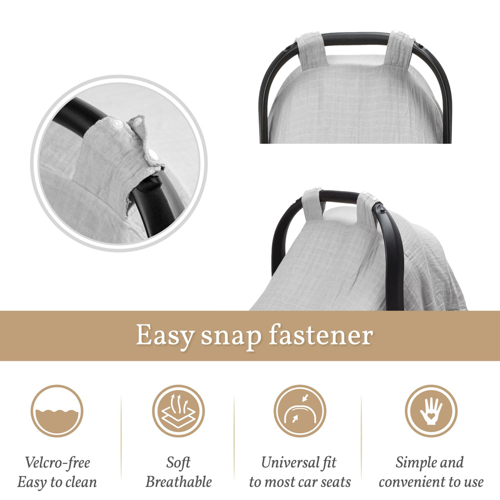Meracorallo muslin cover folds compactly for travel and storage.