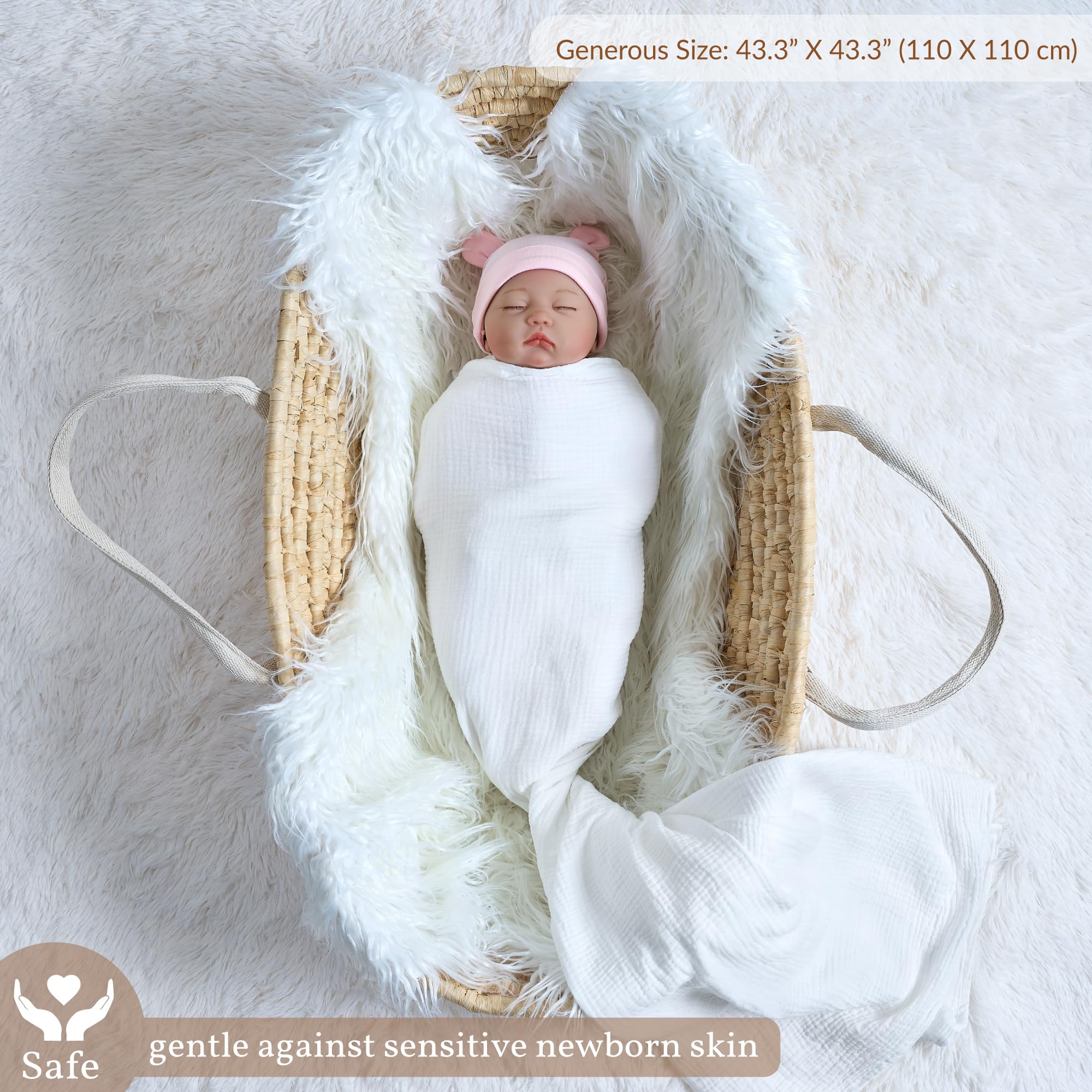 Meracorallo Muslin Swaddle Blanket breathable weave helps keep baby comfortable.