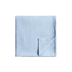Meracorallo Muslin Swaddle Blanket laid flat in sky blue, breathable 100% cotton fabric.
