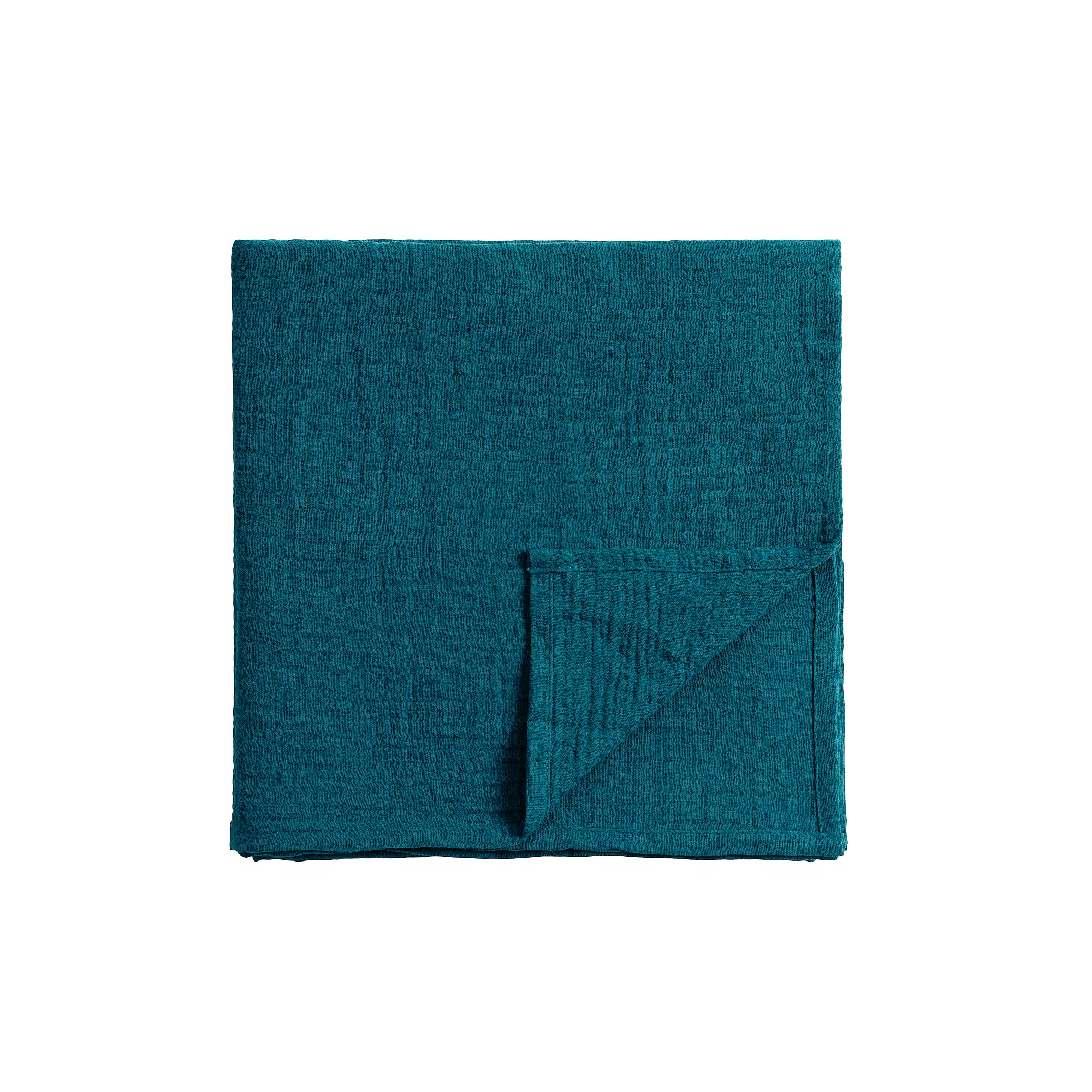 Meracorallo muslin swaddle blanket in teal offers soft, breathable swaddling for newborns.