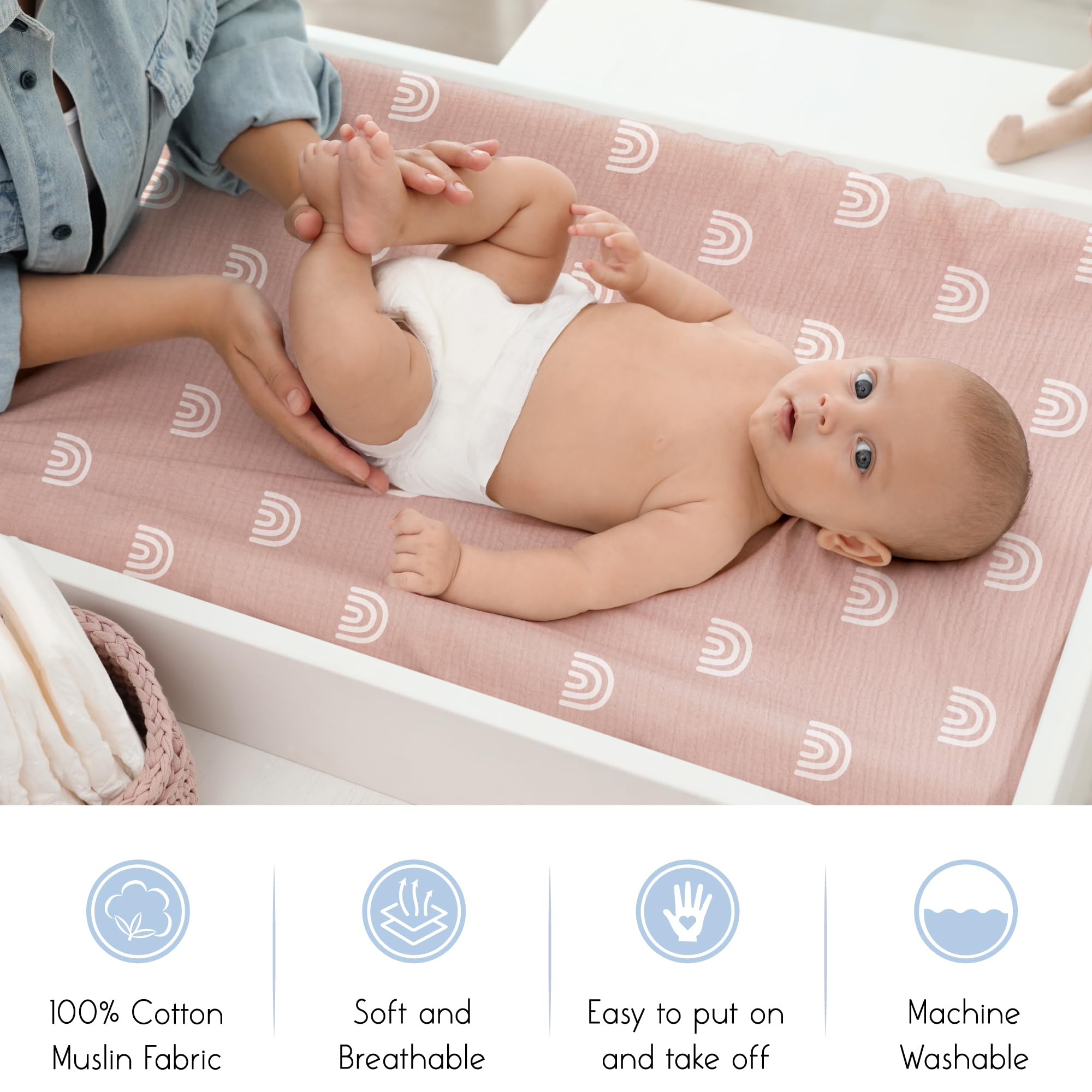Meracorallo rainbow changing pad cover deep pocket fit accommodates standard changing pads.