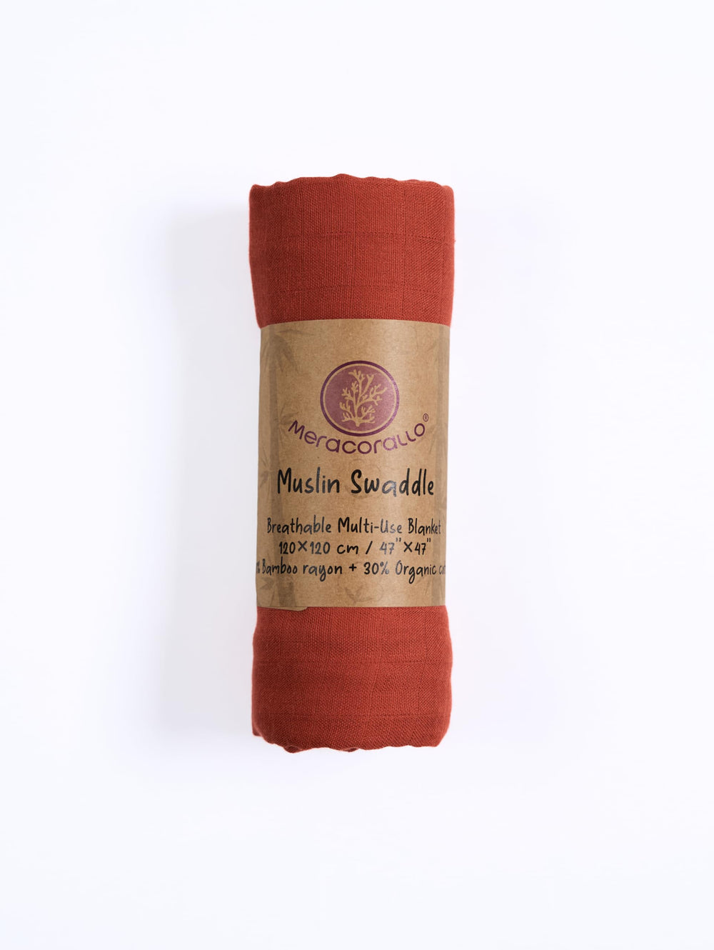 Meracorallo brick-red muslin swaddle for warm, cozy moments