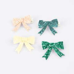 Meri Meri glitter bow hair clip in peach adds playful shine to party looks