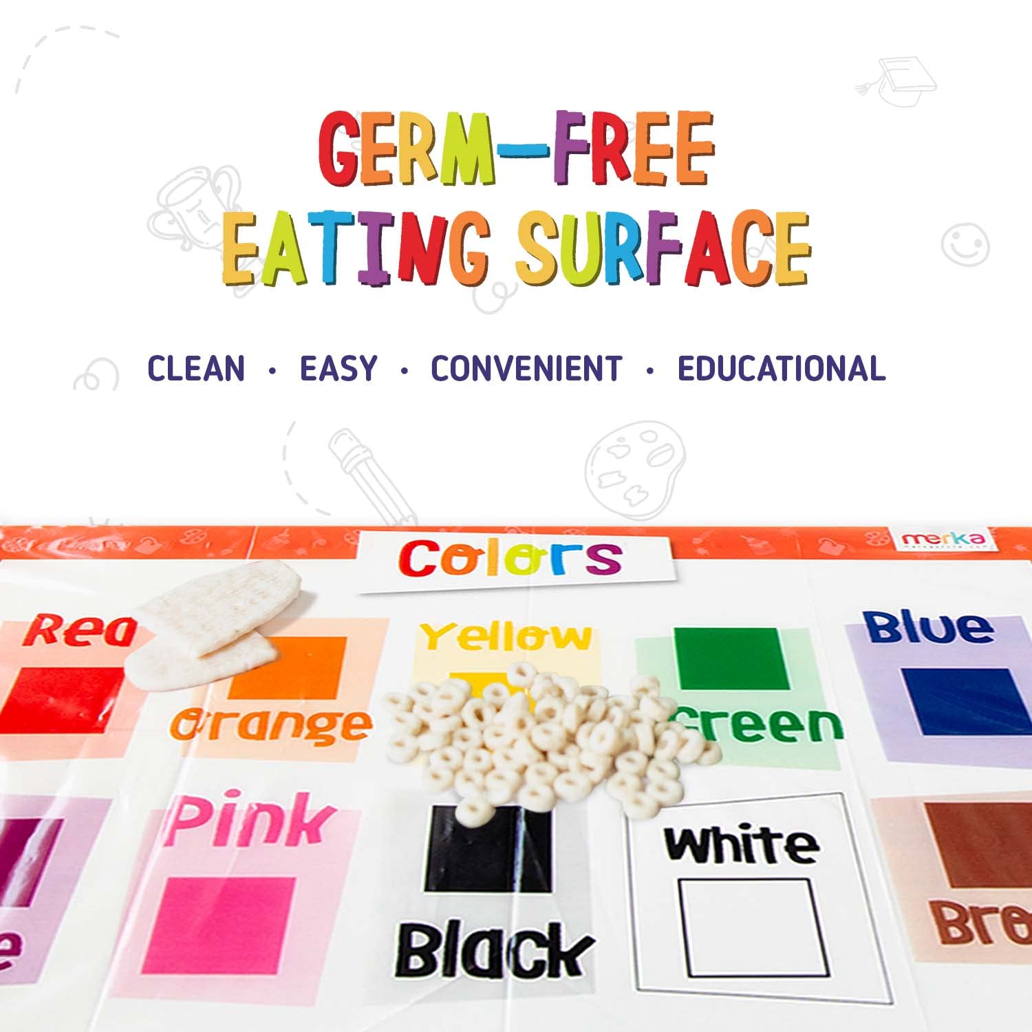 Merka placemats with colorful shapes inviting learning during meals