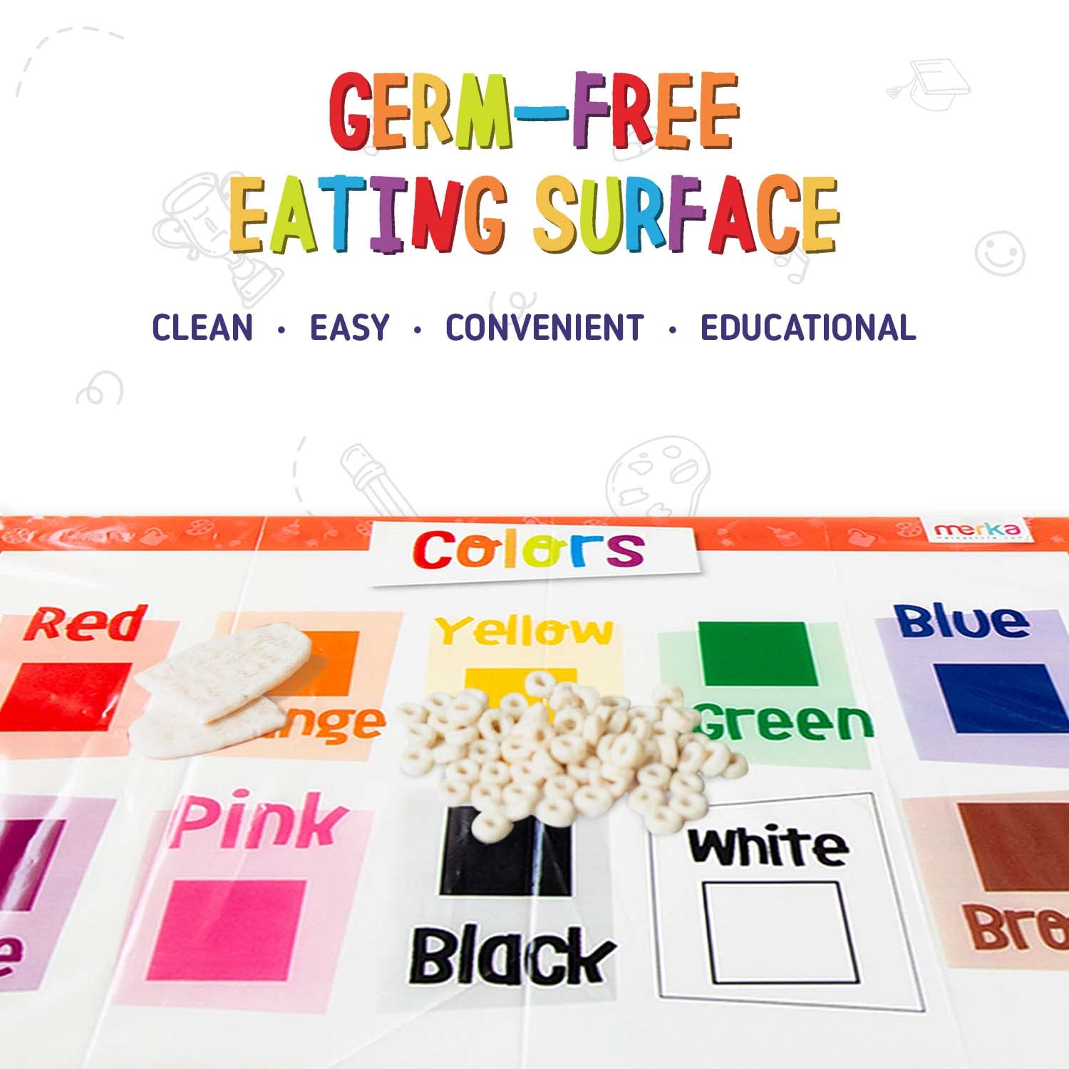 Merka placemats with peel-and-stick adhesive securing to a table