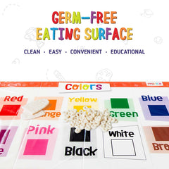 Merka placemats with peel-and-stick adhesive securing to a table