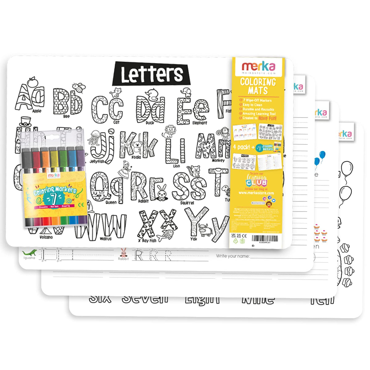 Merka dry erase letter tracing placemat 4-pack supports writing practice at meals.
