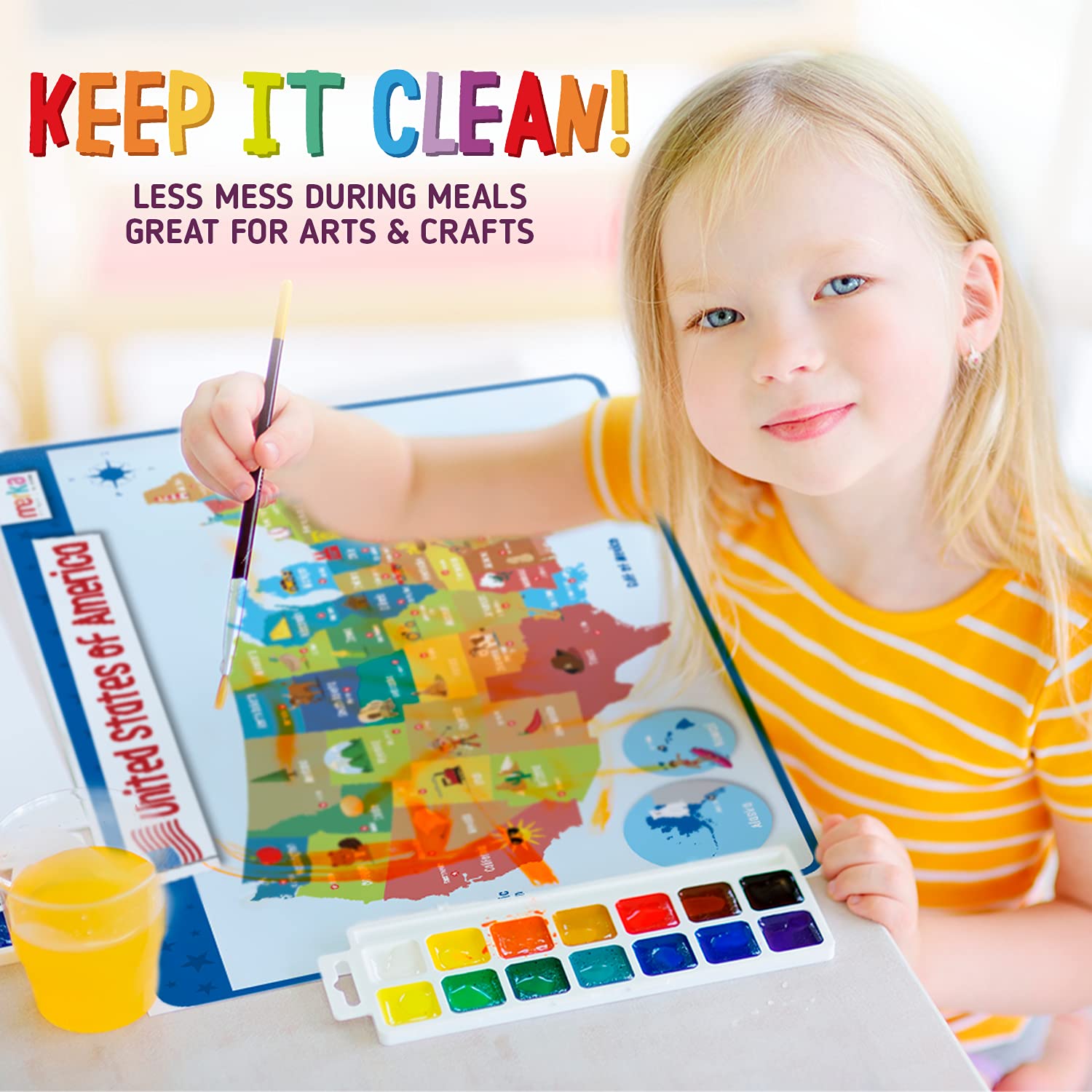 Merka educational placemats are durable and easy to wipe clean.