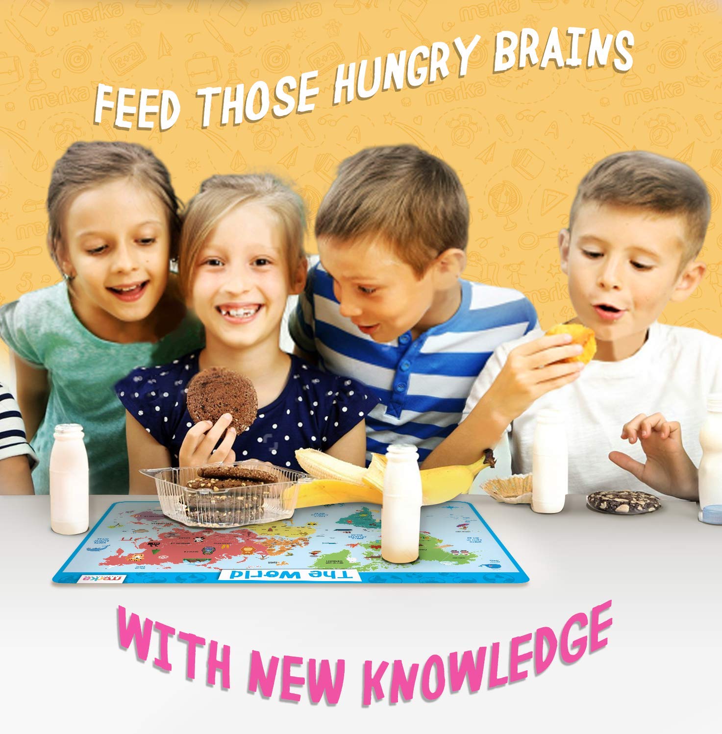 Merka World Map Placemat laminated surface ensures durability during daily meals.