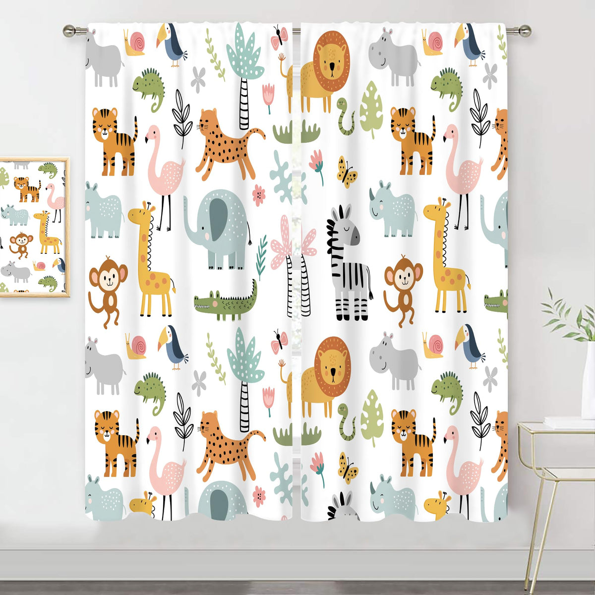 MESHELLY lion-panel curtain adds playful safari vibe to kids' room decor.