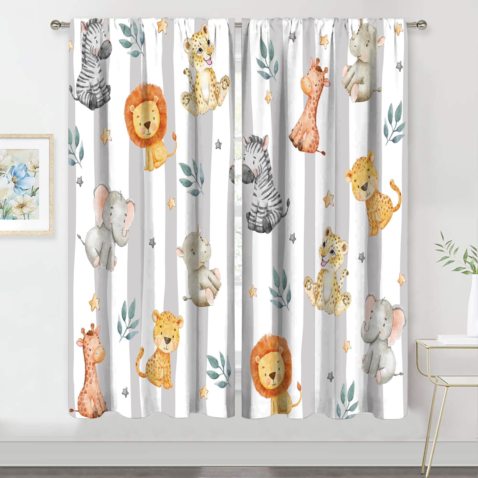 MESHELLY kids safari curtains with lion print add playful charm to a child's window.