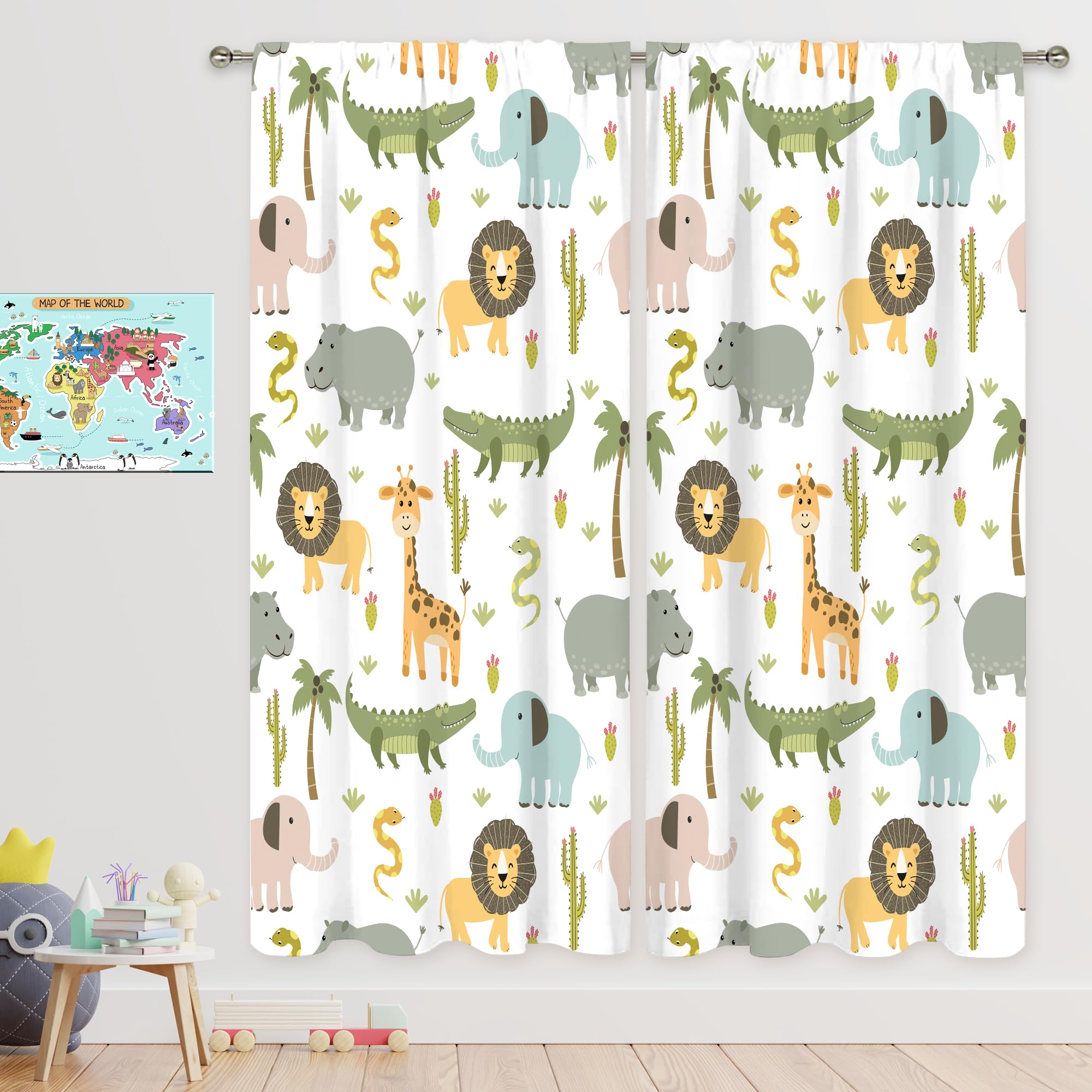 MESHELLY Kids Safari Curtains in a nursery room for playful decor