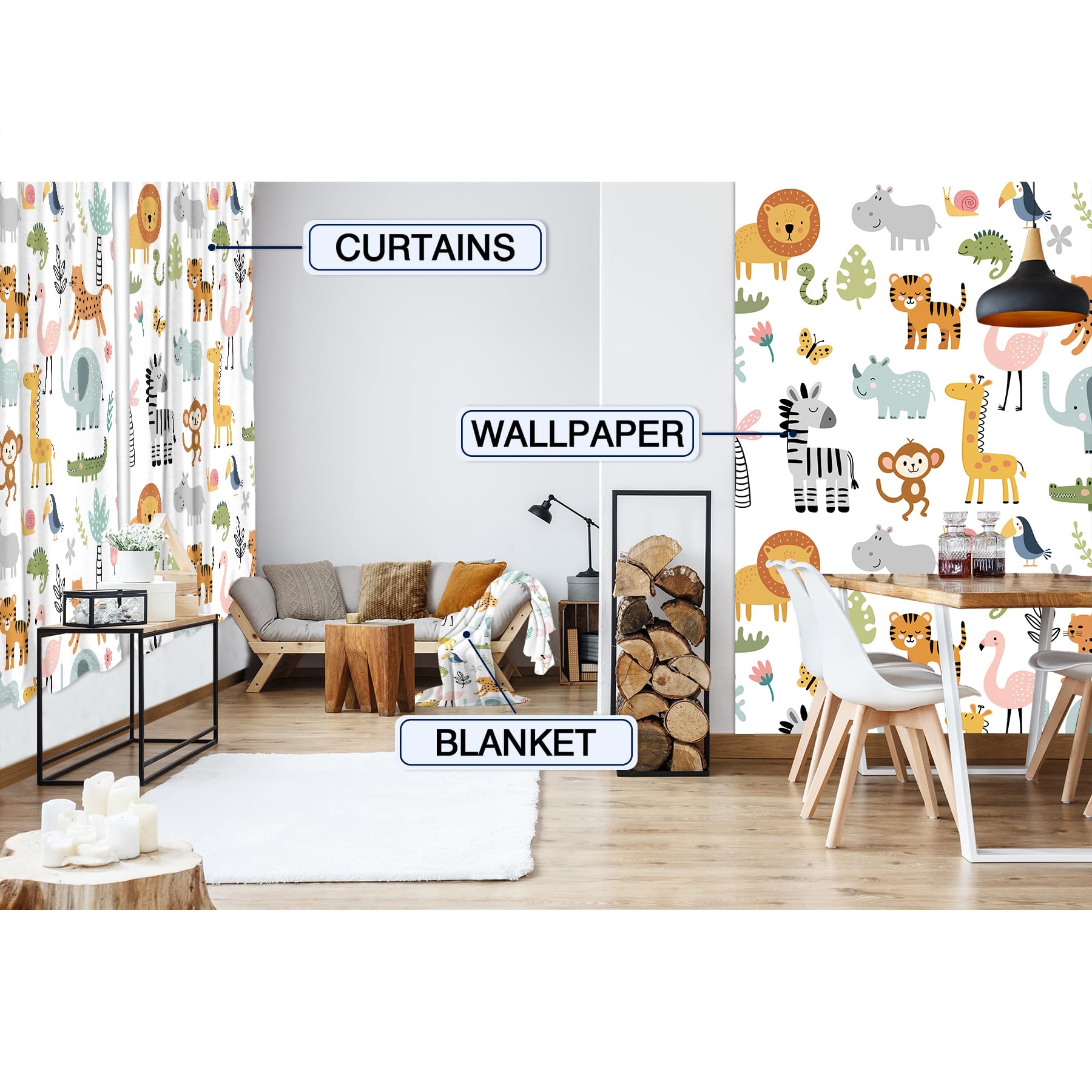 MESHELLY woodland-scene-panel curtain captures jungle mood for kids' spaces.
