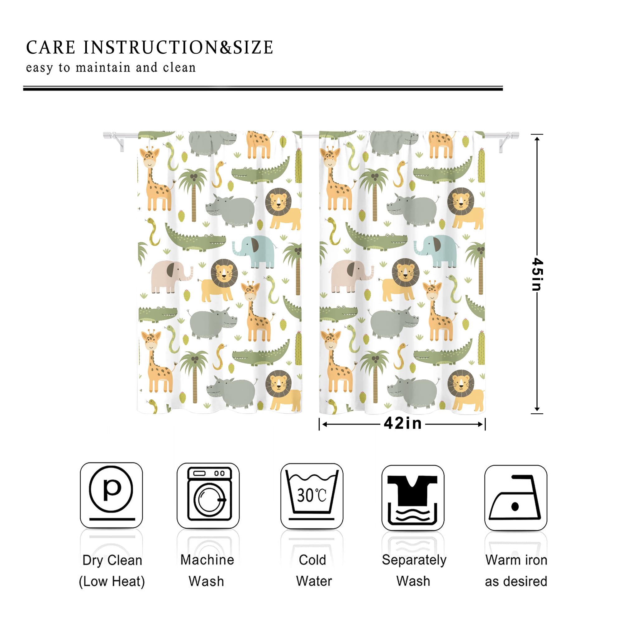 MESHELLY safari animals two-panel curtains provide durable kid-friendly decor.