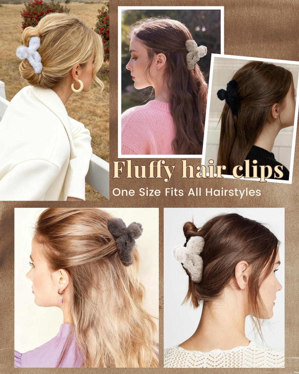 Mesovor daily-wear plush clip delivers gentle hold for casual looks.