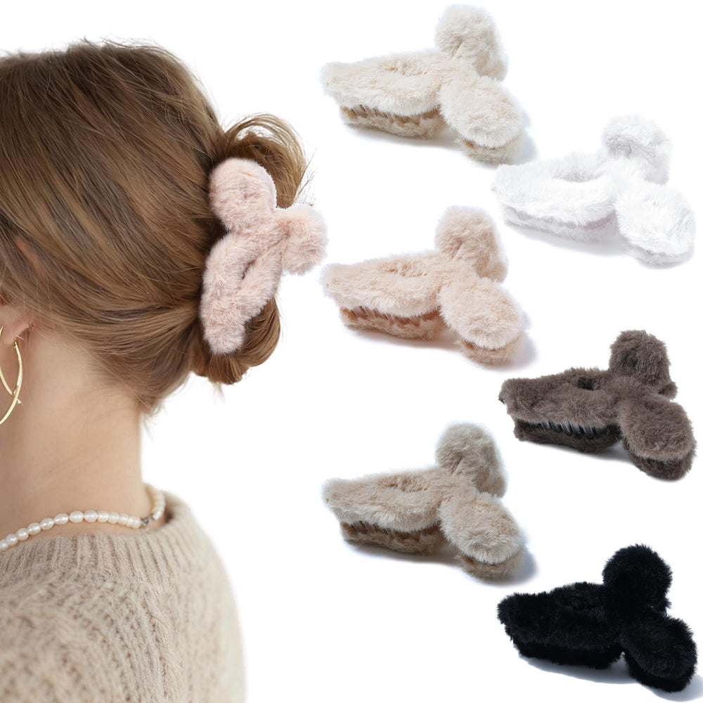 Mesovor fluffy bow hair clip pack in assorted colors for versatile styling.