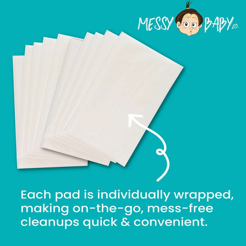 Messy Baby Co pads compatible with snap-front onesies for easy use.