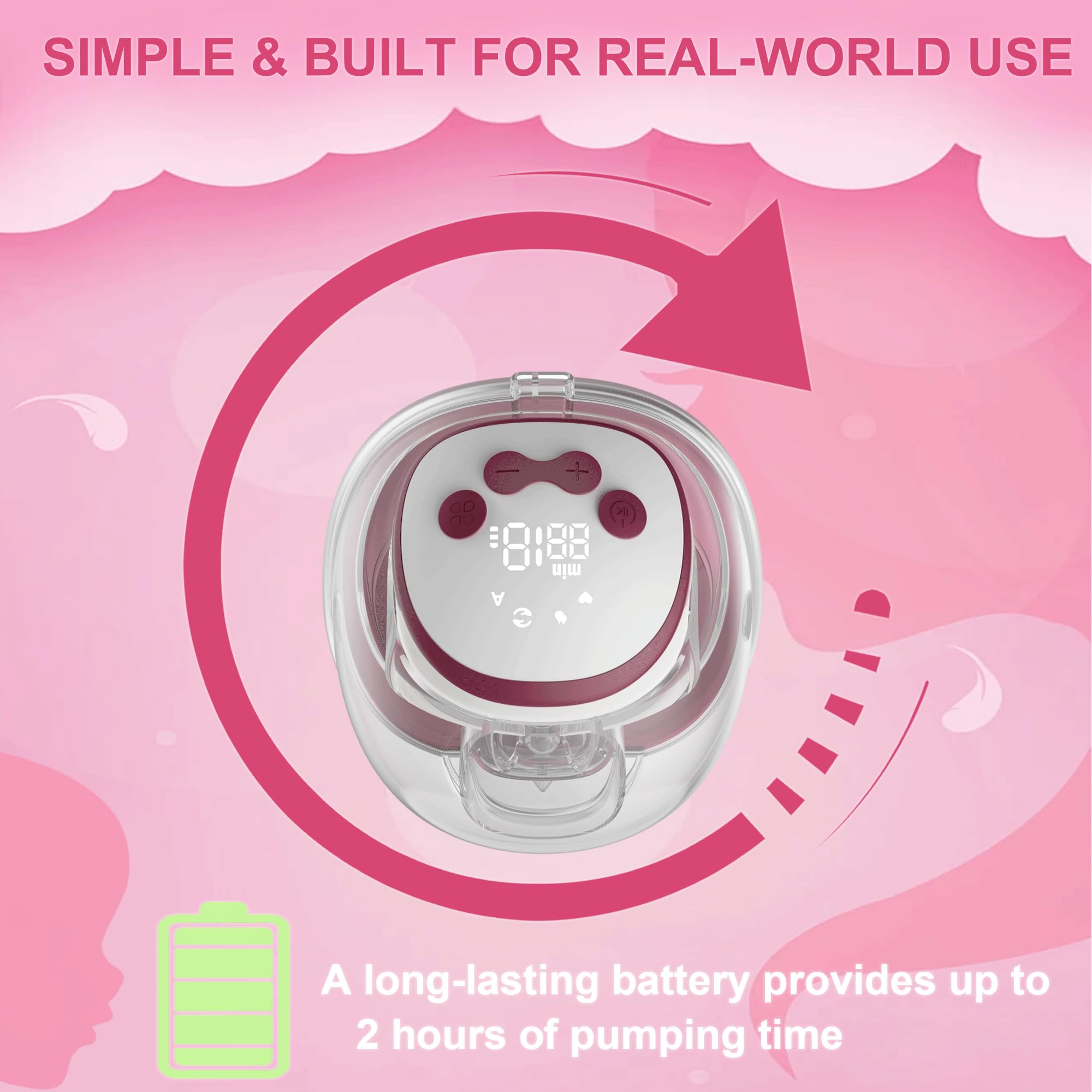 METACHOICE whisper-quiet motor enables discreet pumping anywhere
