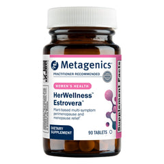 Metagenics HerWellness Estrovera bottle for daily menopause support.