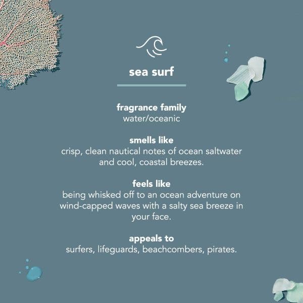 Close-up of Method Sea + Surf label highlights hyaluronic acid for moisture