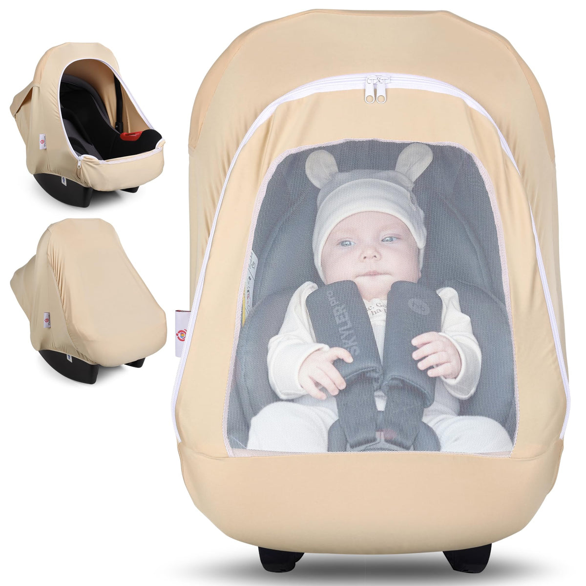 Metplus 2-in-1 baby car seat canopy unfolded for full protection on the go.