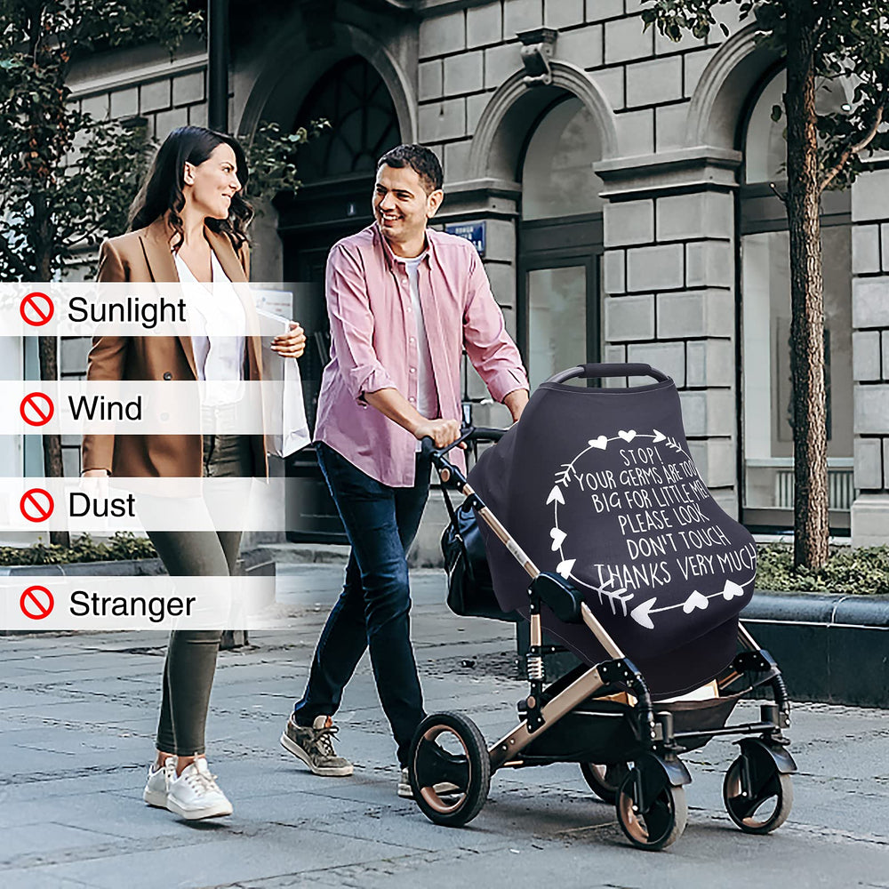 Metplus car seat cover doubles as stroller privacy shield during walks