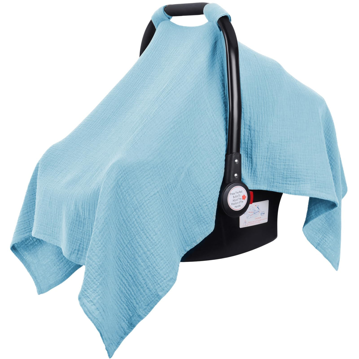 Metplus muslin car-seat cover with breathable fabric for baby comfort.