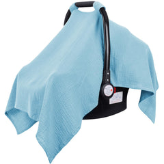 Metplus muslin car-seat cover with breathable fabric for baby comfort.
