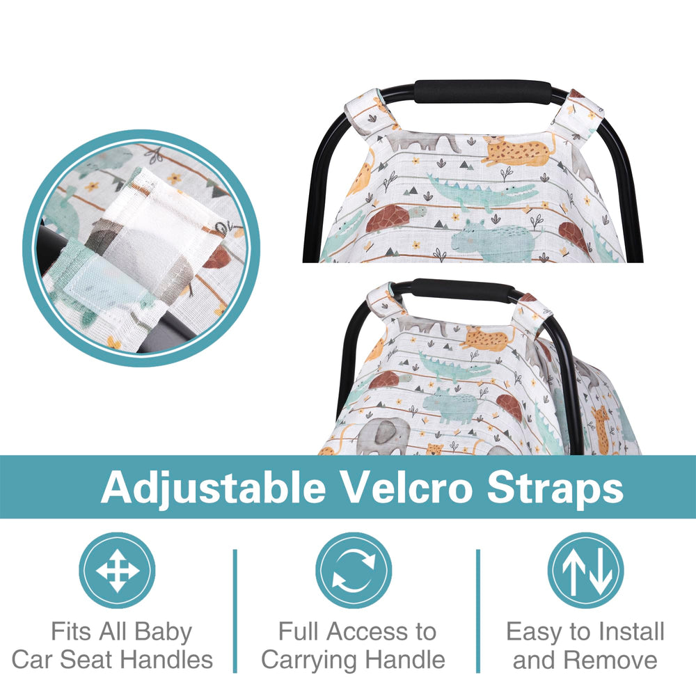Metplus Muslin Carseat Cover breathable cotton muslin promoting airflow for comfort.