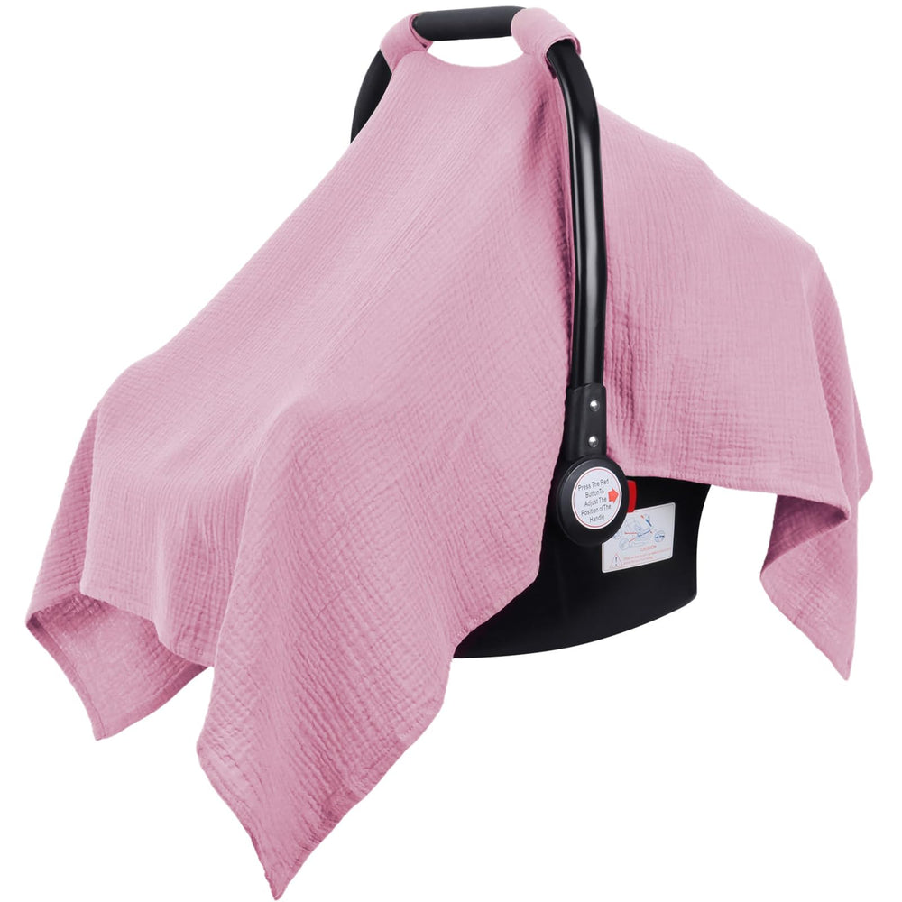 Metplus muslin cover on stroller offers breathable comfort for baby.