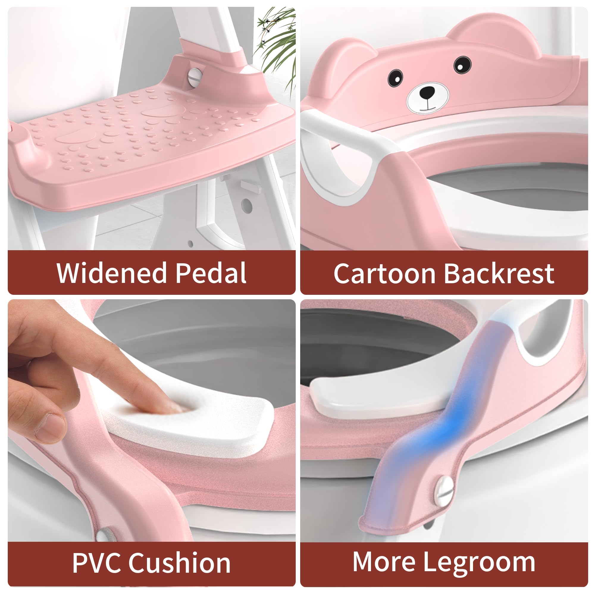 MeuLife Potty Seat pink anti-slip pads secure stability on standard toilets.