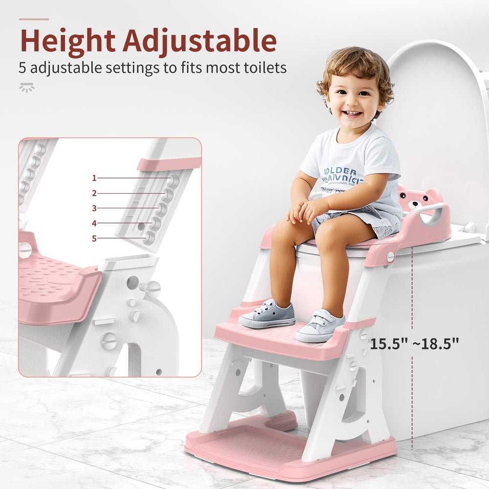 MeuLife Potty Seat pink height-adjustable design for growing kids and toilets.