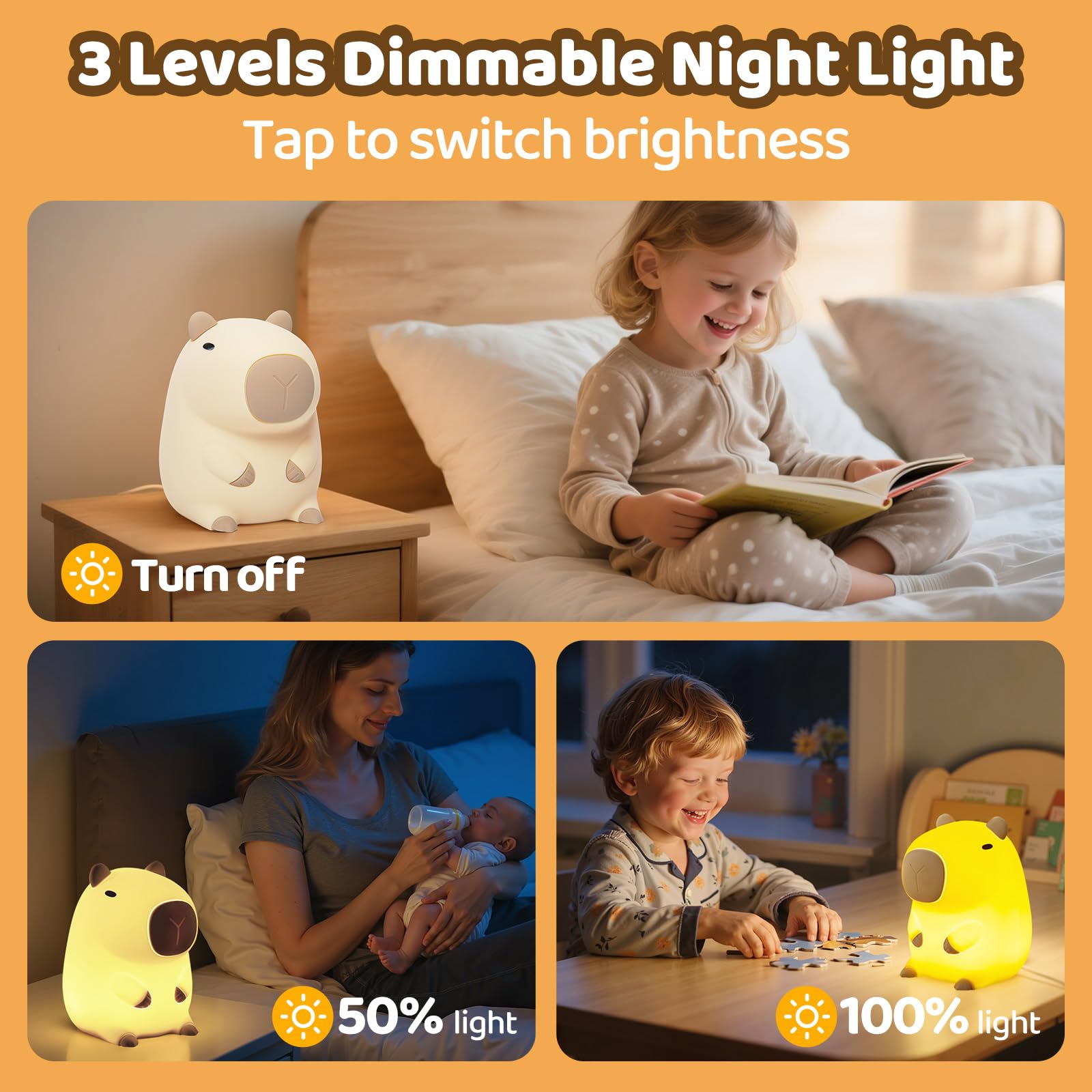 Mewaii Huggwaii capybara night light timer reduces overstimulation at bedtime