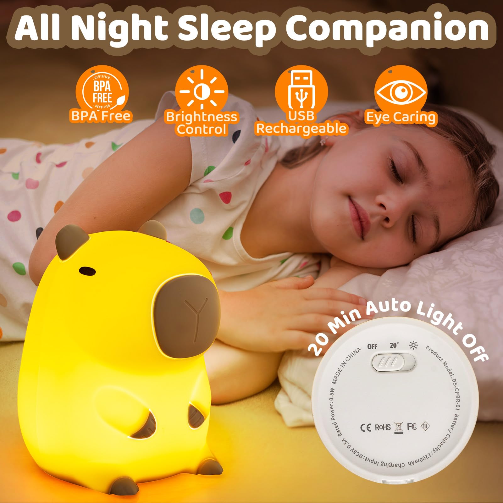 Mewaii Huggwaii capybara night light silicone material is soft and safe